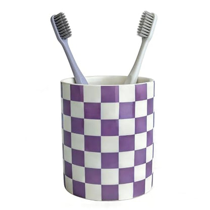 Tooth Brush Holder for Bathroom, Countertop Toothbrush Holders for Bathrooms, Modern Cute Lavender Purple and White Bath Room Cups, Ceramic Toothbrush and Toothpaste Dispenser - color: Lavender Purple