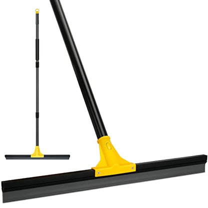 Floor Squeegee for Concrete and Tile Cleaning, 24'' Rubber Wiper Broom, Large Heavy Duty Water Scraper with 60'' Long Handle for Garage, Deck, Bathroom, Shower Glass, Window - size: 24in