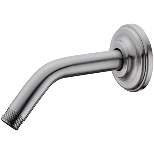 6 Inch Brushed Nickel Shower Arm and Flange Angled Head Pipe | Stainless Steel Wall Mounted Curved Gooseneck, Bathroom Extension Shower Neck - color: Brushed Nickel, style: 6 inch