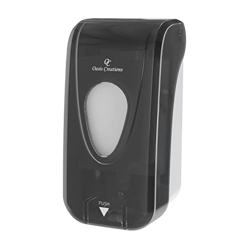 Manual Soap and Hand Sanitizer Dispenser by Oasis Creations, Liquid or Gel, Soap Dispenser Wall Mount, 1000ml/33oz. Commercial or Residential – Black Smoke - color: Black