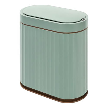 ELPHECO Bathroom Trash Can with Automatic Lid, 2 Gallon, Sage Green Gold | Motion Sensor Wastebasket, Smart Garbage Can, IPX5 Waterproof Slim Trash Bin for Office, Kitchen and Bathroom - color: Green Brown