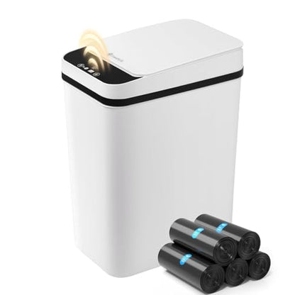 FRESHLIX Bathroom Garbage Can with Lid, 2.6 Gallon Diaper Trash Can, Automatic Trash Cans Touchless, Slim Waterproof Smart Commercial Trash Can for Bedroom, Bathroom, Office, Living Room, Toilet, RV - color: A-Basic Battery Supply-White, size: 1 Pack(2.6