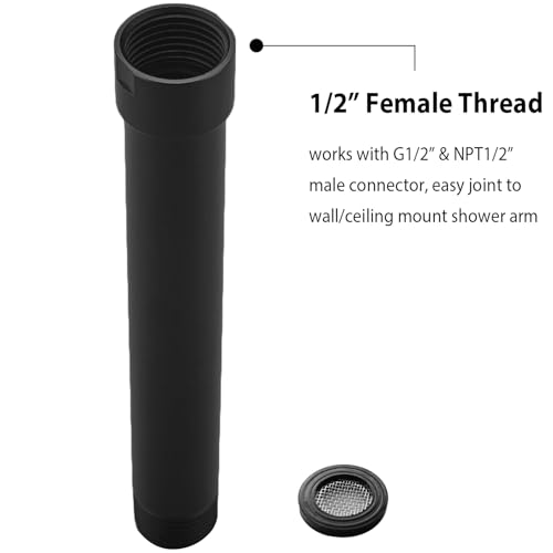 Black Shower Arm 4-Inch Straight Extension Arm for Rainfall Shower Head Stainless Steel, Female to Male NPT 1/2 Inch, Matte Black - color: Black, style: 4-Inch