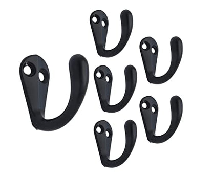 QCAA Premium Quality Single Prong Robe Hook Hanger, Zinc Die Cast, Matte Black, 6 Pack - color: Matte Black, size: 6 Pack