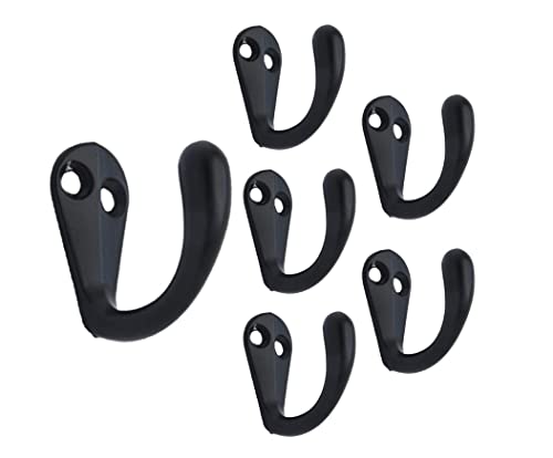 QCAA Premium Quality Single Prong Robe Hook Hanger, Zinc Die Cast, Matte Black, 6 Pack - color: Matte Black, size: 6 Pack