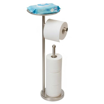 Freestanding Toilet Paper Holder with Shelf, Toilet Paper Stand with Storage for Holding Extra 4 Toilet Paper Rolls (Brushed Nickel) - color: Brushed Nickel