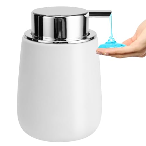 Soap Dispenser Ceramic with Easy-to-Press Pump Hand Lotion Liquid Dispenser for Shampoo Bathroom Kitchen 12 oz - color: Silverwhite