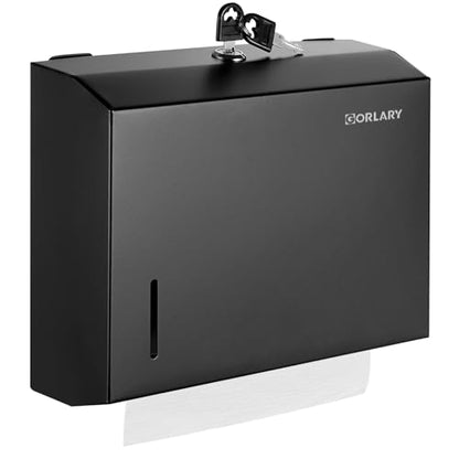 Gorlary Wall Mount Commercial Paper Towel Dispenser, Black, Lockable | Durable Stainless Steel, C-Fold Multifold Trifold Paper Towel Holder, Hand Paper Tissue Holder for Bathroom, Office - color: Small-black