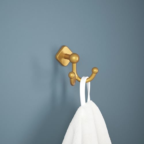 Franklin Brass Gainesville (1-Pack) Towel Hooks Satin Gold Double Bathroom J Hooks Wall Mounted for Robes & Towels Hand Towel Hook Holder Kitchen, Bathroom Accessories GNV35-SG - color: Satin Gold