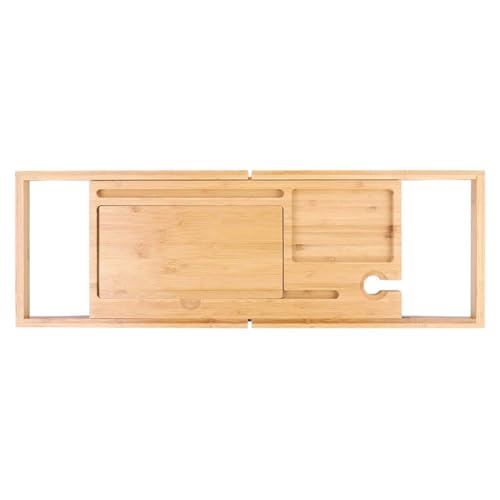 JEOZBM Bath Tray, Bamboo Bath Table Tray, Retractable Bathtub Shelf,Bathtub Caddy Tray, Expandable Bathroom Accessories for Wine, Phone, Book(90CM-Bamboo) - color: Bamboo