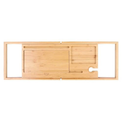 JEOZBM Bath Tray, Bamboo Bath Table Tray, Retractable Bathtub Shelf,Bathtub Caddy Tray, Expandable Bathroom Accessories for Wine, Phone, Book(90CM-Bamboo) - color: Bamboo