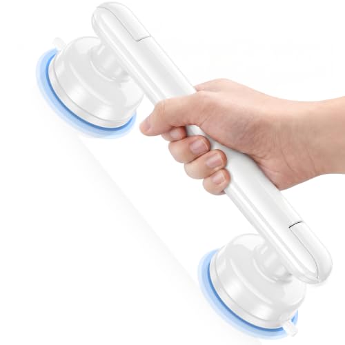 JOTPE 2026 Upgraded Suction Grab Bar for Shower,11-Inch No-Drill,White | Waterproof, removable shower grab bar mounts on smooth, non-porous surfaces without drilling for convenient balance support