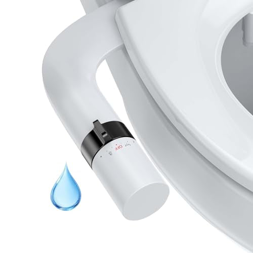 Non-Electric Ultra-Thin Bidet Seat - Dual Nozzle with Temperature Control for Front & Rear Wash, Adjustable Water Pressure, Cold & Hot Water Cleansing - color: Gloss Black, style: Dial Ring