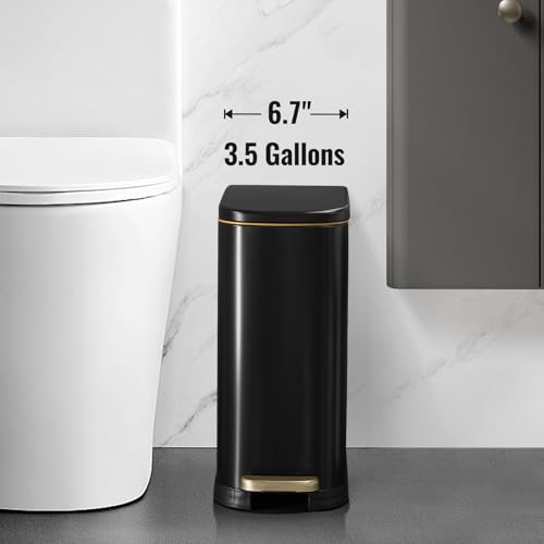 ELPHECO Bathroom Trash Can with Lid 3.5Gal Stainless Steel Step Garbage Can | 13.5 Litre Stainless Steel Pedel Garbage Can with Removable Inner Bucket, Wastebasket Bathroom, Office, Bedroom, Matte Black - color: Matte Black