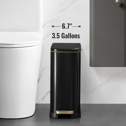 ELPHECO Bathroom Trash Can with Lid 3.5Gal Stainless Steel Step Garbage Can | 13.5 Litre Stainless Steel Pedel Garbage Can with Removable Inner Bucket, Wastebasket Bathroom, Office, Bedroom, Matte Black - color: Matte Black