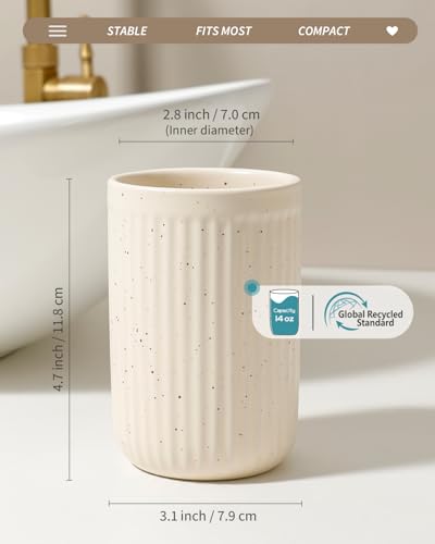 BosilunLife Ceramic Toothbrush Holder - 12oz Bathroom Toothbrush Holder Tooth Brush Holders Tumbler Cups Reusable Toothbrush Mouthwash Cup Small Toothbrush and Toothpaste Holder, Striped Apricot - color: Apricot-vsc, size: striped-cylinder