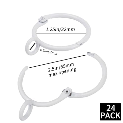 Openable Curtain Rings with Eyelets, 1.25inch Heavy Duty Rustproof Metal Drapery Rings,Shower Curtain Rings 24pcs White Zocang - color: White, size: 1.25inch Inside Diameter