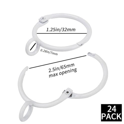 Openable Curtain Rings with Eyelets, 1.25inch Heavy Duty Rustproof Metal Drapery Rings,Shower Curtain Rings 24pcs White Zocang - color: White, size: 1.25inch Inside Diameter