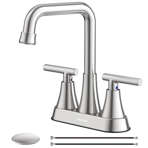 Brushed Nickel 4 inch Centerset Bathroom Faucet for Sink 2-3 Hole | Bathroom Sink Faucet with Pop-up Drain and Supply Lines, Stainless Steel 2-Handle Centerset Faucet for Vanity RV Restroom - color: Brushed Nickel