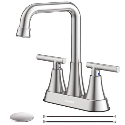 Brushed Nickel 4 inch Centerset Bathroom Faucet for Sink 2-3 Hole | Bathroom Sink Faucet with Pop-up Drain and Supply Lines, Stainless Steel 2-Handle Centerset Faucet for Vanity RV Restroom - color: Brushed Nickel