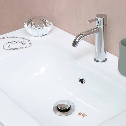 Bathroom Sink Pop Up Drain with Overflow, Stainless Steel Sink Drain Strainer with Built-in Anti-Clogging Strainer Basket, Sink Drain Stopper Fits Standard American Drain Hole