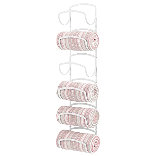 mDesign Steel Towel Holder for Bathroom Wall - Wall Mounted Organizer for Rolled Towels and Bath Robes - Six Level Wall Mount Towel Storage Rack - Bathroom Towel Organizer - Hyde Collection - White - color: White