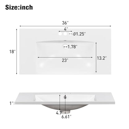 Merax 36" Bathroom Vanity with Sink, 2 Doors & 2 Drawers Storage Cabinet | Freestanding Single Bathroom Sink Vanity Cabinet Set with 36" Ceramic Sink (Sink Cabinet Only, Gray) - color: Grey, style: Sink Cabinet Only