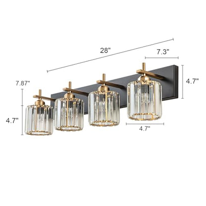 Black Gold Crystal Bathroom Vanity Light, Modern 4-Lights Bathroom Light Fixtures Over Mirror, Crystal Wall Lighting with Polished Gold Finish - color: Black Gold-Round Shade, size: 4-Light