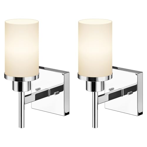Vanity Lights Polished Chrome Bathroom Light Fixtures with White Frosted Glass Shade, Wall Sconces for Mirror Hallway Entrance, 2 Pack T001CH-L1-P2 - color: Polished Chrome, size: 1-Light (2 Pack)