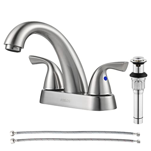 PARLOS Bathroom Sink Faucet 4 Inch Centerset for Vanity, Brushed Nickel | Mid Arc, 2 Handle Lead-Free Deck Mount Bathroom Faucet with Pop Up Drain Supply Lines, for 2 or 3 Hole Lavatory Utility Sink - color: Brushed Nickel