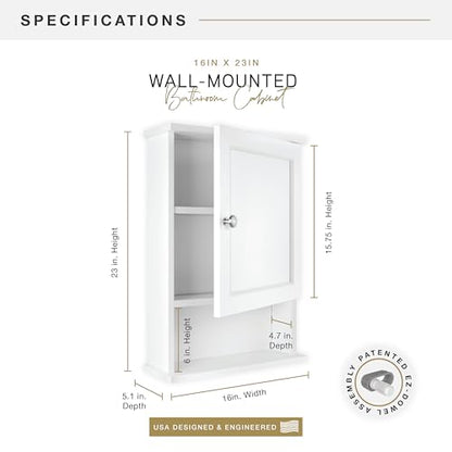 MCS 23x16 White Medicine Cabinet Organizer, Wall Mounted Bathroom Cabinet for Over-The-Toilet Storage, Bathroom Furniture & Restroom Organizer - size: 23x16 1-Door
