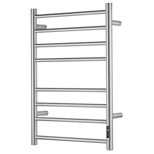 Towel Warmer Bathroom Wall Mounted Drying Rack Plug-in Electric Heated Towel Rack Stainless Steel Brushed Timer & Temperature Control 8 Bar - color: Brushed With Timer 8 Bar Etw44-2, size: 8 Bar