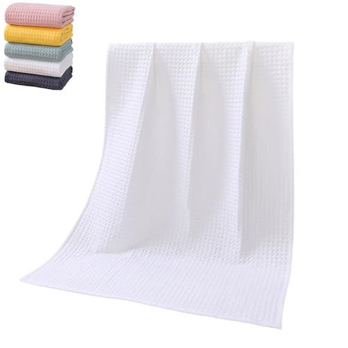 Super Absorbent Breathable Waffle Bath Towel, Soft & Absorbent Quick-Dry Bath Towels, Cotton Pure Colour Towels Ultra Soft (White,70x140cm) - color: White