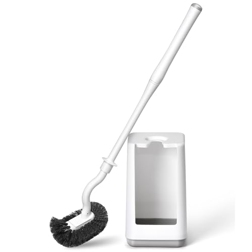Toilet Bowl Brush and Holder Sturdy Plastic Long Handled Toilet Brushes for Bathroom with Ventilated Base Easy to Assemble for Deep Cleaning (White 1) - color: White 1