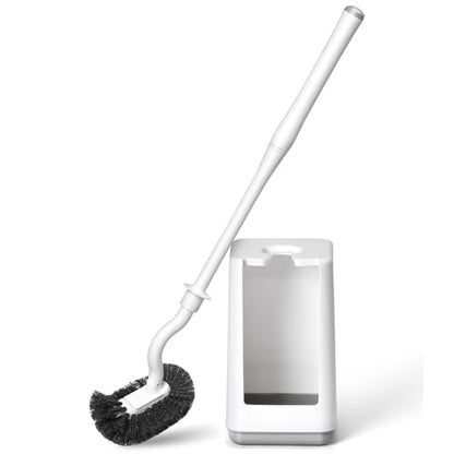 Toilet Bowl Brush and Holder Sturdy Plastic Long Handled Toilet Brushes for Bathroom with Ventilated Base Easy to Assemble for Deep Cleaning (White 1) - color: White 1