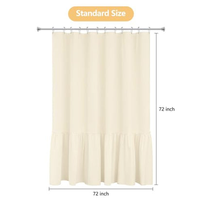 Seenus Soft Microfiber Ruffle Shower Curtain with Waterproof TPU Backed, Cream French Country Ruched Shower Curtain, 72 x 72 Inch 2 in 1 Hotel Luxury Ivory Bathroom Fabric Shower Curtain Washable - color: Ruffled - Cream, size: 72"W x 72"L (Pack of 1)
