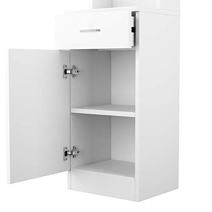 White Bathroom Tall Cabinet, Slim Storage Cabinet, Narrow Freestanding Floor Cabinet with Drawer & Shelves, Linen Tower,Storage Cabinet with Open Shelves,Shelves for Home, Kitchen 34 x 33 x 178CM