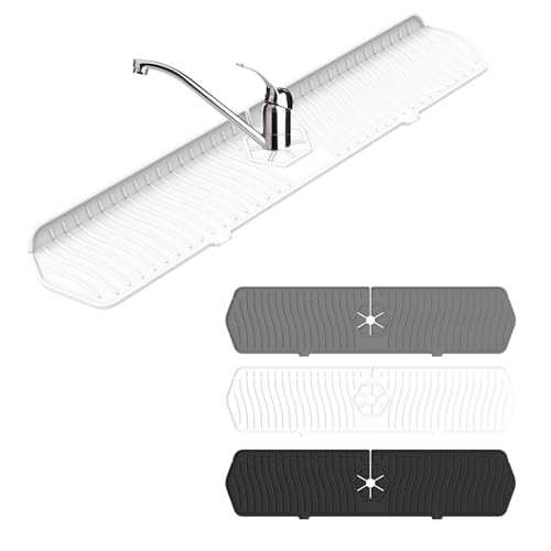 Faucet Guard - 90 Foldable Draining Mat for Kitchen Sink with 2 Drain Ports, White, 24"*5.66" - color: White, size: 24"*5.78"