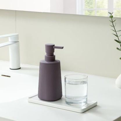 YAUKPH Small Soap Dispenser for Bathroom and Kitchen Matte Purple | Modern Farmhouse Striped Style Plastic Hand Soap Dish Soap Dispenser with Pump - color: Lavender Purple