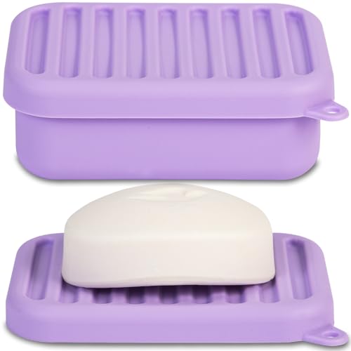 HighHerz Superior Leak-Proof Silicone Travel Soap Case, Portable Soap Container with Draining Layer, Durable Soap Box, Shatter-Proof Soap Holder for Bathroom, Gym, Travel Size Toiletry (Purple) - color: Purple