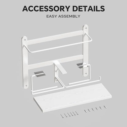 Homeiju Double Toilet Paper Holder with Shelf, Wooden Wall-Mounted Toilet Paper Roll Holder, Wall-Mounted Bathroom Organizer, Double Roll, Suitable for Bathrooms(White)
