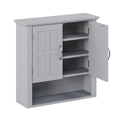 Merax Bathroom Wall Cabinet, Medicine Cabinet with 2 Doors Cabinet and Adjustable Shelves, Over The Toilet Storage Cabinet for Bathroom,Grey - color: Grey