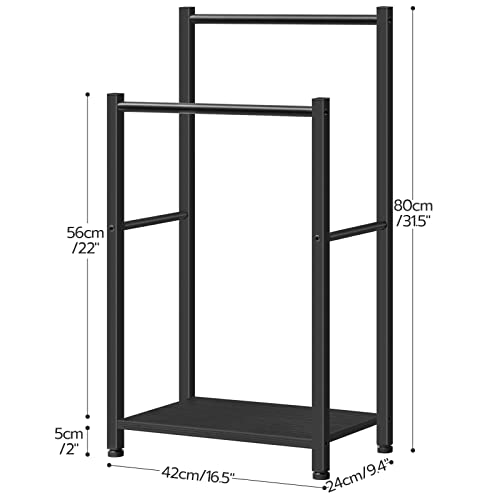 HOOBRO Free Standing Towel Rack for Bathroom, 16.5" L x 9.4" W x 31.5" H, 2 Tier Blanket Rack, Blanket Holder, Drying and Display Rack with Shelf, Black BB02LB01 - color: Black + Black, size: 16.5"L x 9.4"W x 31.5"H