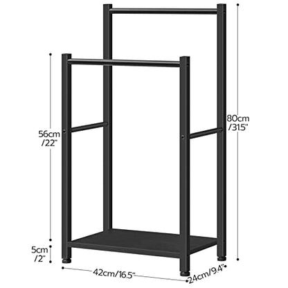 HOOBRO Free Standing Towel Rack for Bathroom, 16.5" L x 9.4" W x 31.5" H, 2 Tier Blanket Rack, Blanket Holder, Drying and Display Rack with Shelf, Black BB02LB01 - color: Black + Black, size: 16.5"L x 9.4"W x 31.5"H