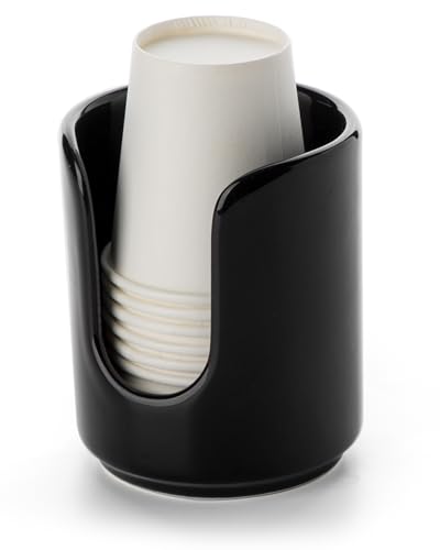 3 oz Original Ceramic Bathroom Cup Dispenser, (1 Pack, Black) | With 5 PLA Paper Cups, Bathroom Essential Accessories for Mouthwash Holder on Bathroom Vanity Countertops - color: Black, size: 1 Pack