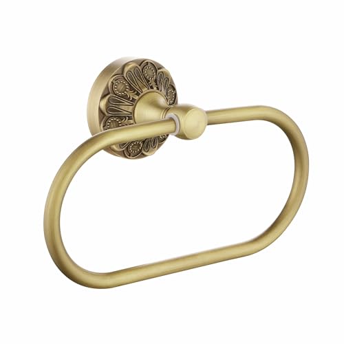 Antique Gold Towel Ring, Oval Hand Towel Holder Wall Mount, Vintage Decorative Bathroom Accessories, Brass Petal-Relief Series