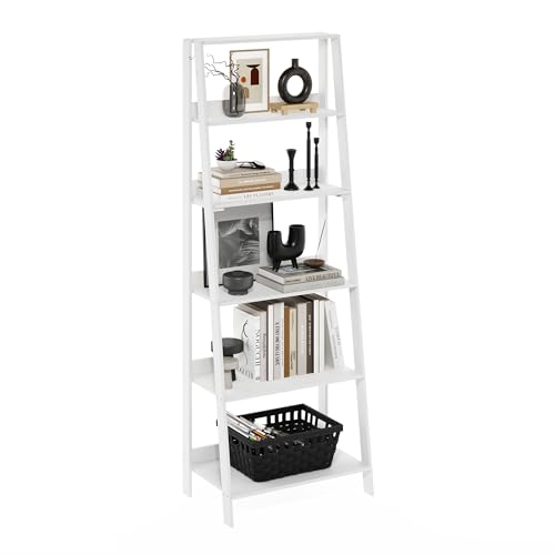 Furinno Ladder 6-Tier Book Shelf, Open Frame Ladder Shelf, White | 14.8 x 23.6 x 66.2, Bookcase, Standing Display Storage Shelves, Storage Rack, for Organization, Living Room, Home Office - color: White, size: 6-Tier