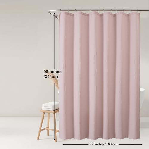 Blush Shower Curtain 96 Inch Extra Long, Waffle Weave Textured Fabric Bathroom Curtains, Water Repellent Thick Soft Hotel Spa Luxury Elegant Bath Curtain, Machine Washable, Blush, 72x96 Inch - color: Blush, size: 72"W x 96"L (Pack of 1)
