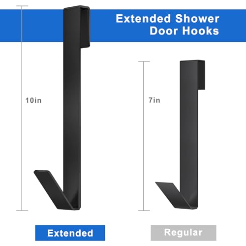 Shower Door Hooks 10 in, Shower Hooks for Towels, Heavy Duty Drilling-Free Extended Towel Hooks for Bathroom Frameless Glass Door, Over the Door Towel Hooks 3 Packs Black - size: 10 IN-Black