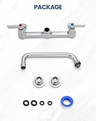 Airuida Wall Mount Commercial Kitchen Faucet,8 Inch Swivel Spout,8 Inch Center Utility Sink Faucet with Dual Handles,Solid Brass 360° Swivel Spout,Commercial Sink Faucet for Kitchen Laundry,Chrome | Commercial Sink Faucet,Dual Handles,Utility Sink Faucet,